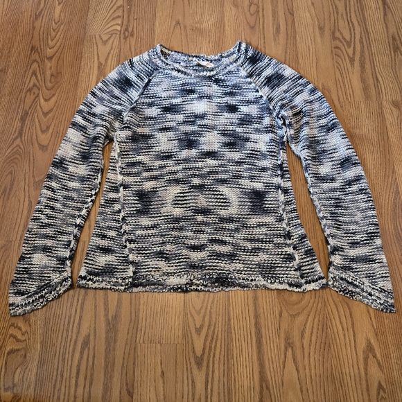 Rebecca Taylor Monochrome Chunky Knit Sweater White Gray Black Cozy Cotton M - Picture 2 of 11